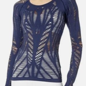 Alo Yoga Wanderer Long Sleeve Top Women’s Small Rich Navy Cutout Knit